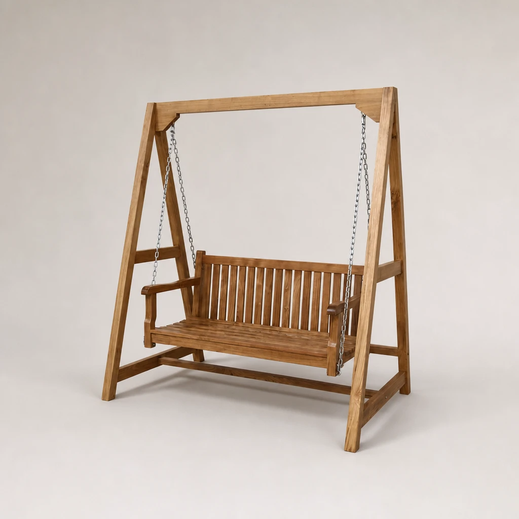 A-Frame Teak Garden Swing, custom furniture manufactured in Jepara, Indonesia - Image 1
