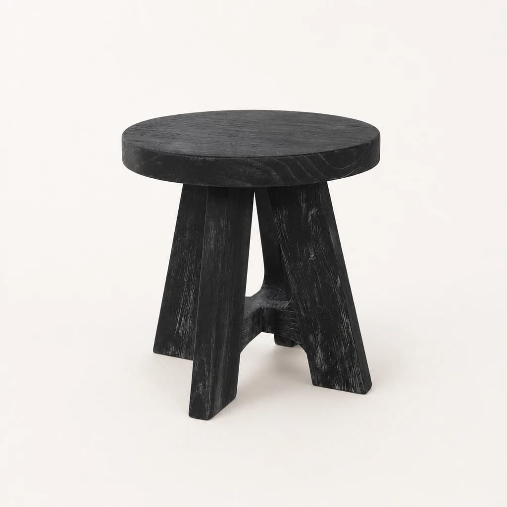 Black-Finished Solid Teak Stool, custom furniture manufactured in Jepara, Indonesia - Image 1