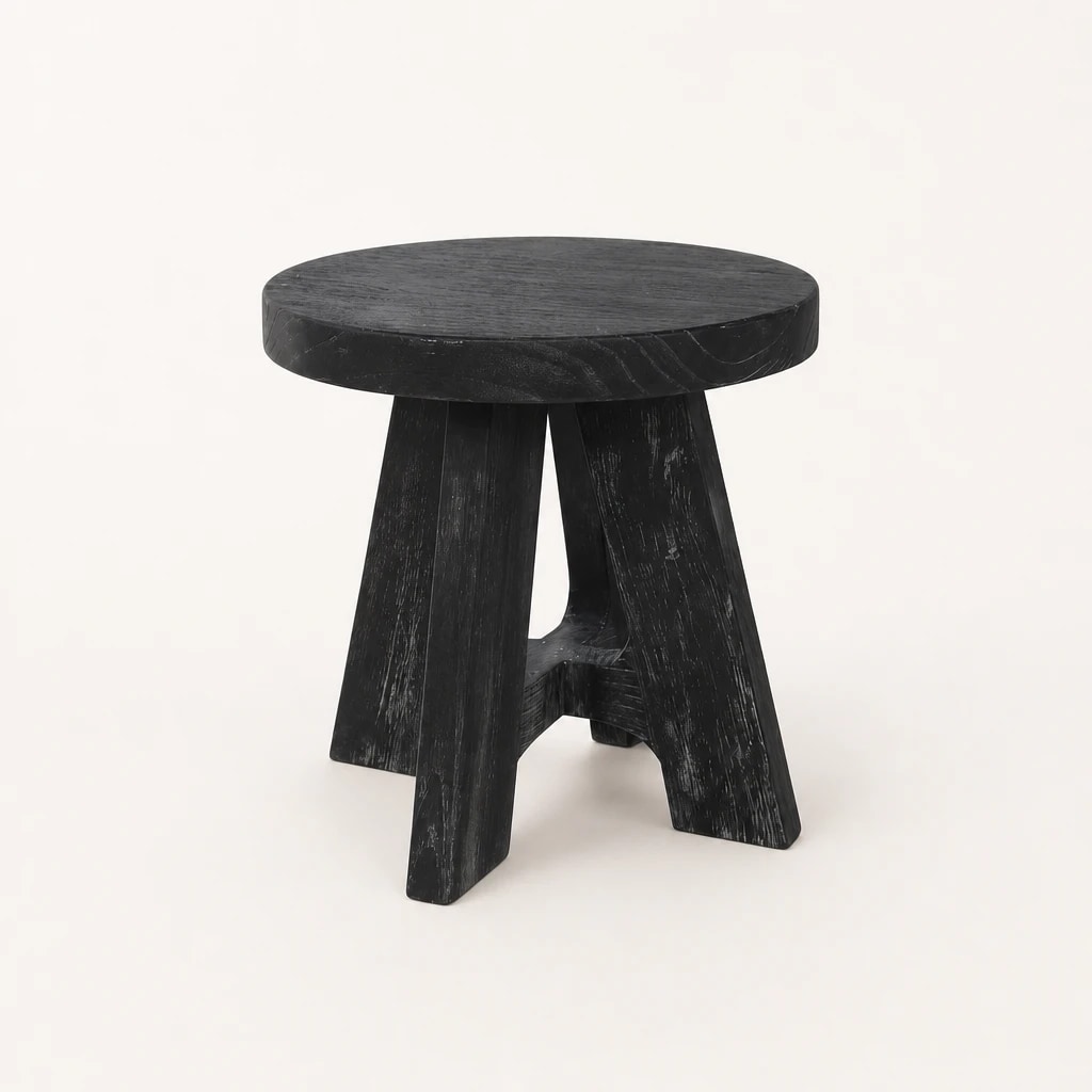 Black-Finished Solid Teak Stool, custom furniture manufactured in Jepara, Indonesia - Image 1