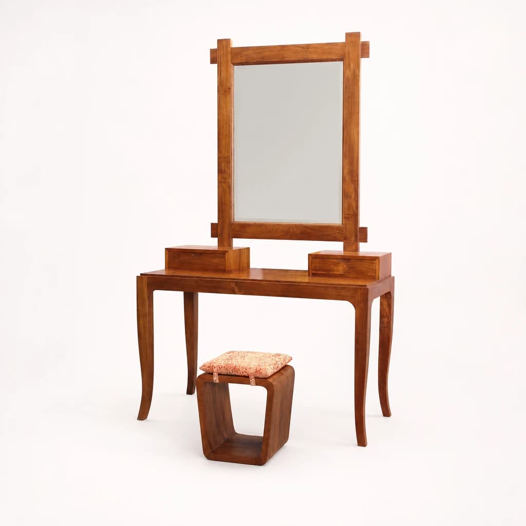 Cabriole-Leg Teak Dressing Table Set, custom furniture manufactured in Jepara, Indonesia - Image 1