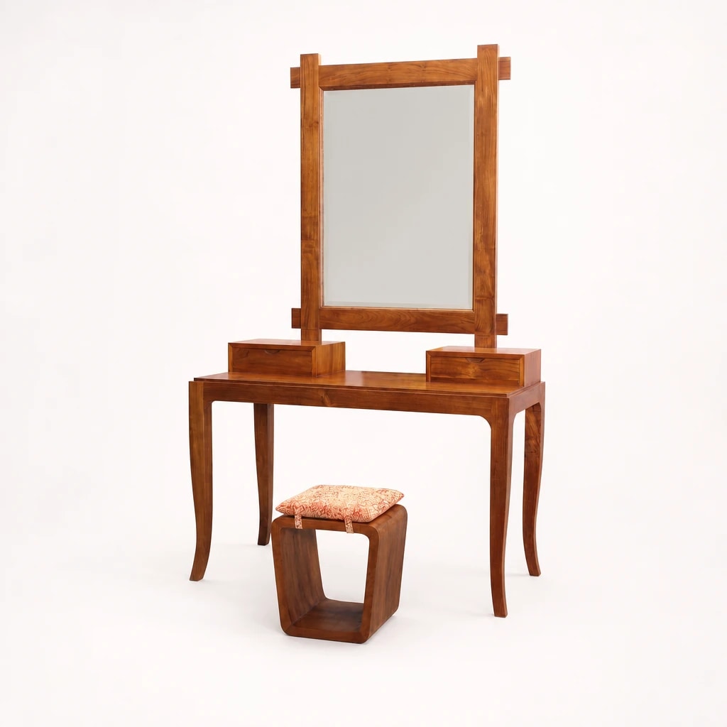 Cabriole-Leg Teak Dressing Table Set, custom furniture manufactured in Jepara, Indonesia - Image 1