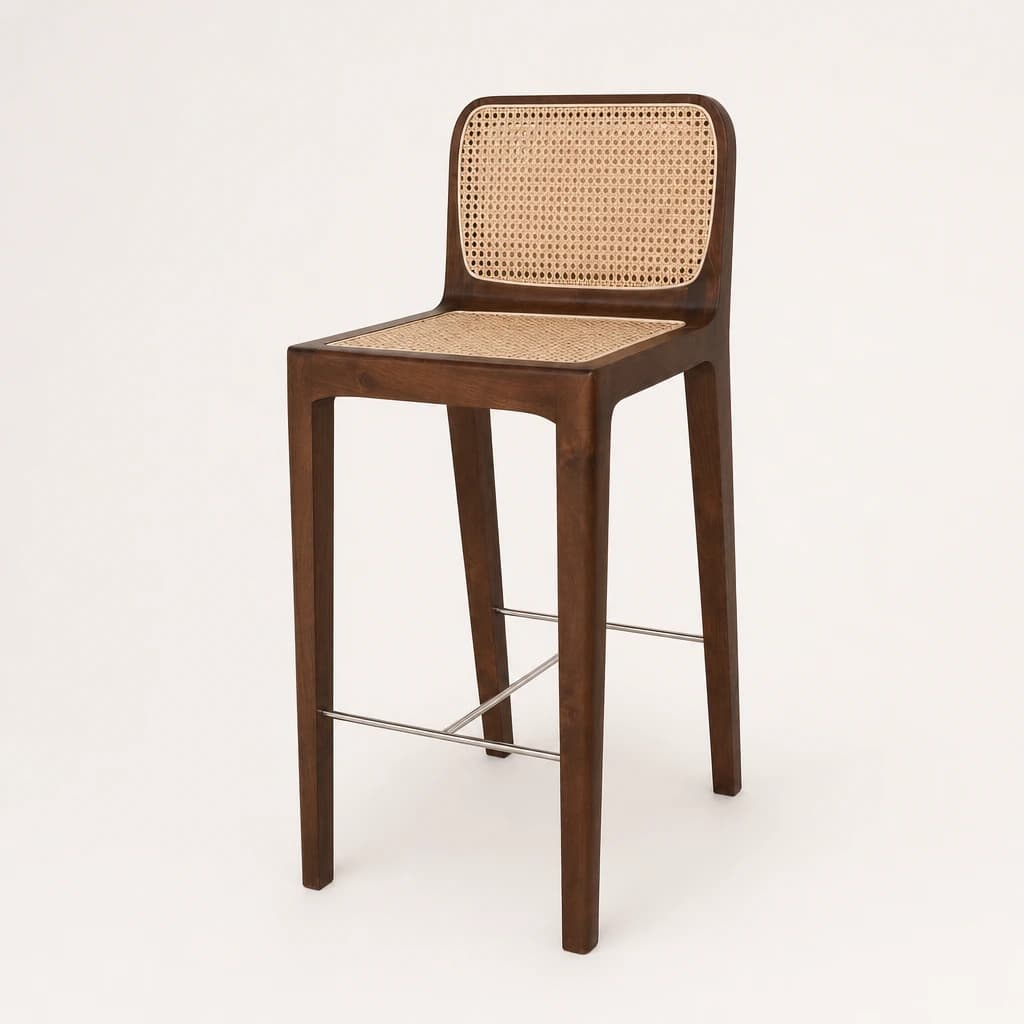 Cane Back Teak Counter Stool, custom furniture manufactured in Jepara, Indonesia - Image 1