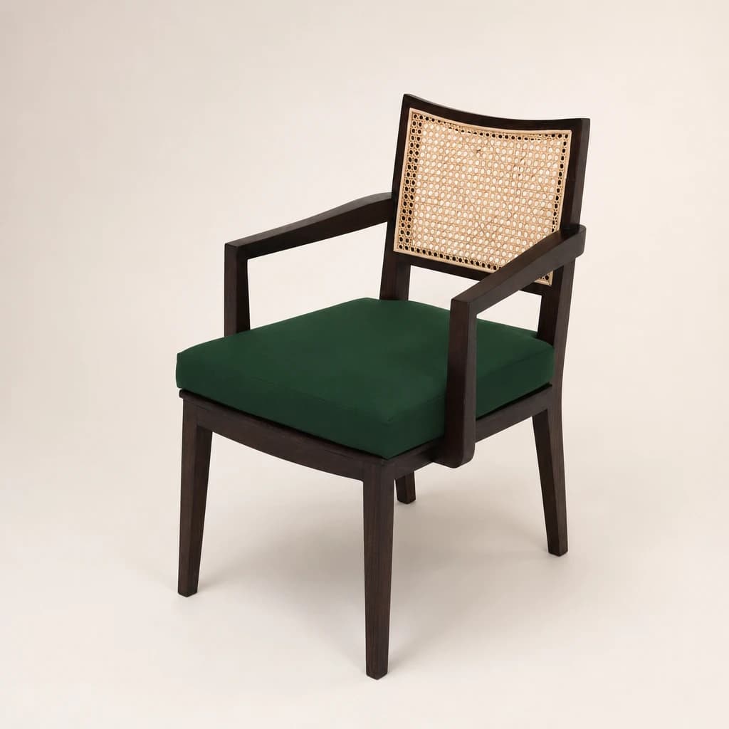 Cane Back Upholstered Teak Dining Armchair by Starwood Furniture