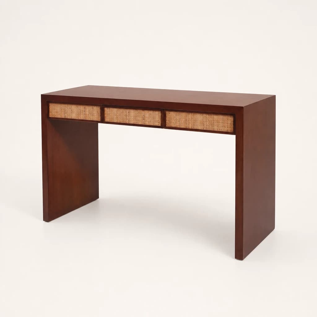 Cane Drawer Teak Console Desk, custom furniture manufactured in Jepara, Indonesia - Image 1