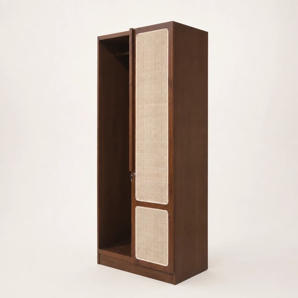 Cane Front Single Teak Wardrobe, custom furniture manufactured in Jepara, Indonesia - Image 1