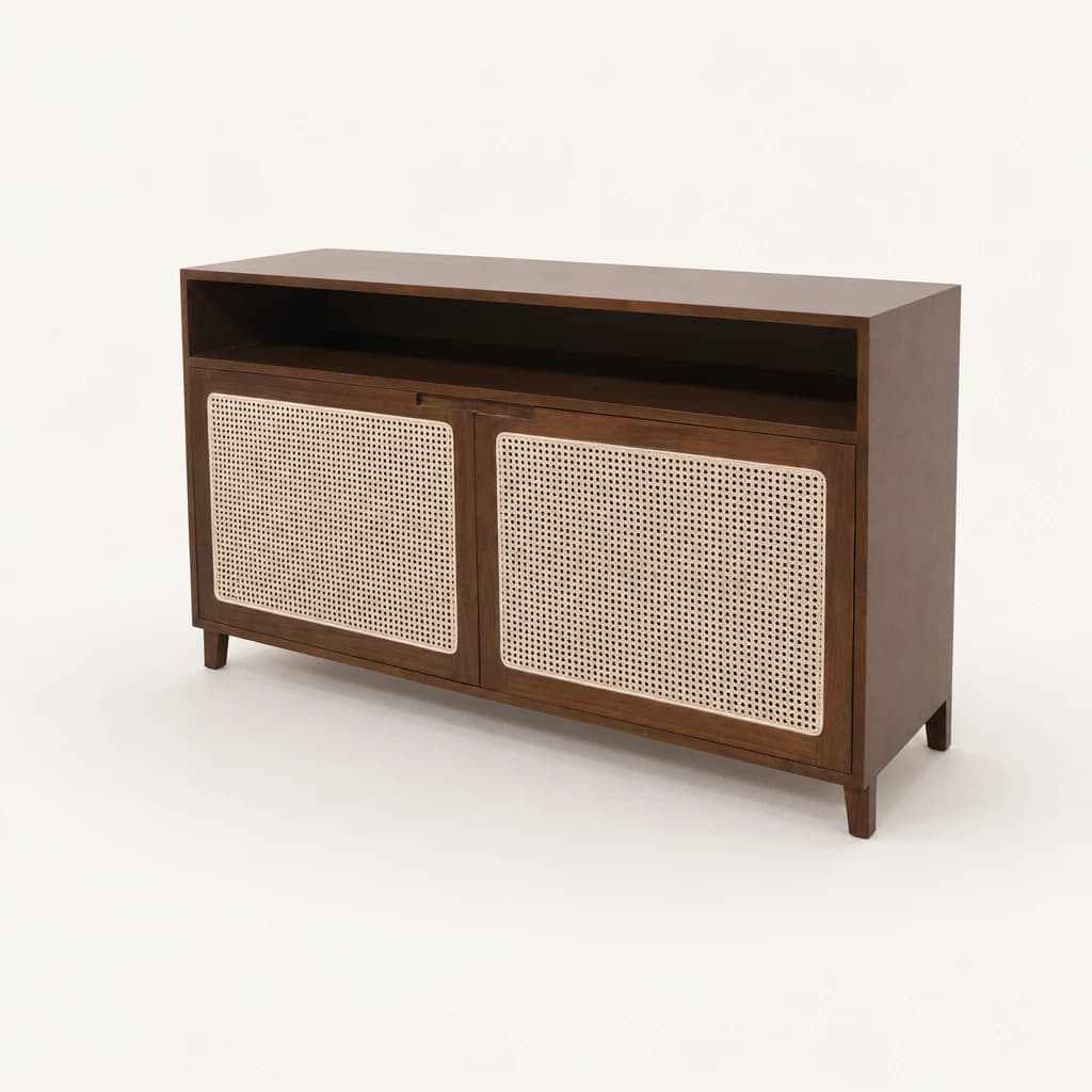 Cane Front Teak Storage Sideboard, custom furniture manufactured in Jepara, Indonesia - Image 1
