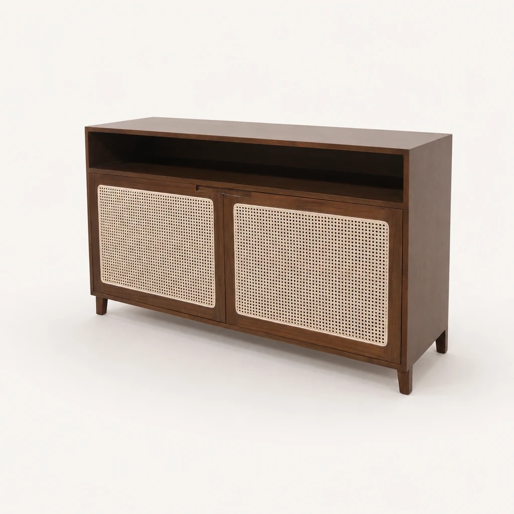 Cane Front Teak Storage Sideboard by Starwood Furniture