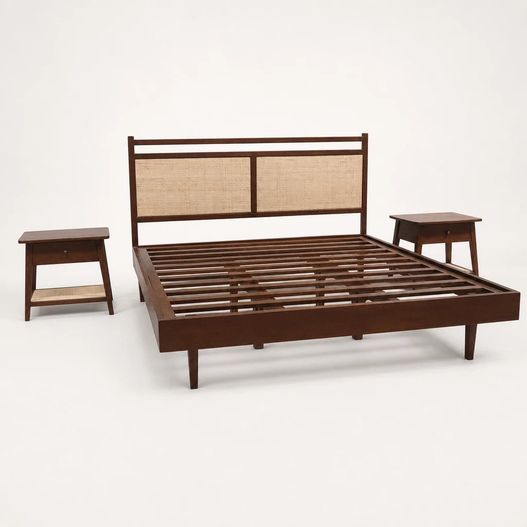 Cane Headboard Teak Platform Bed Cane Headboard Teak Platform Bed by Starwood Furniture Indonesia