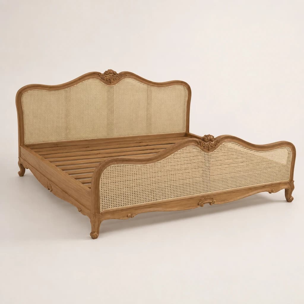 Cane Panel Teak Bed Frame, custom furniture manufactured in Jepara, Indonesia - Image 1