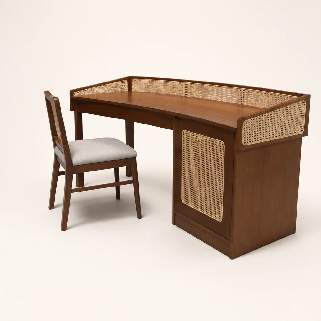 Cane Panel Teak Executive Desk, custom furniture manufactured in Jepara, Indonesia - Image 1
