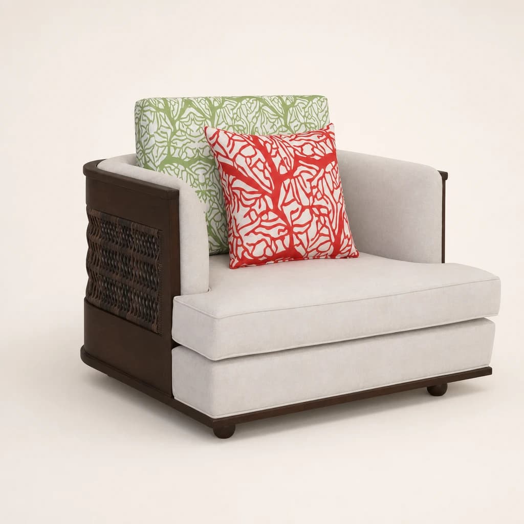 Cane Side Modular Teak Lounge Chair, custom furniture manufactured in Jepara, Indonesia - Image 1