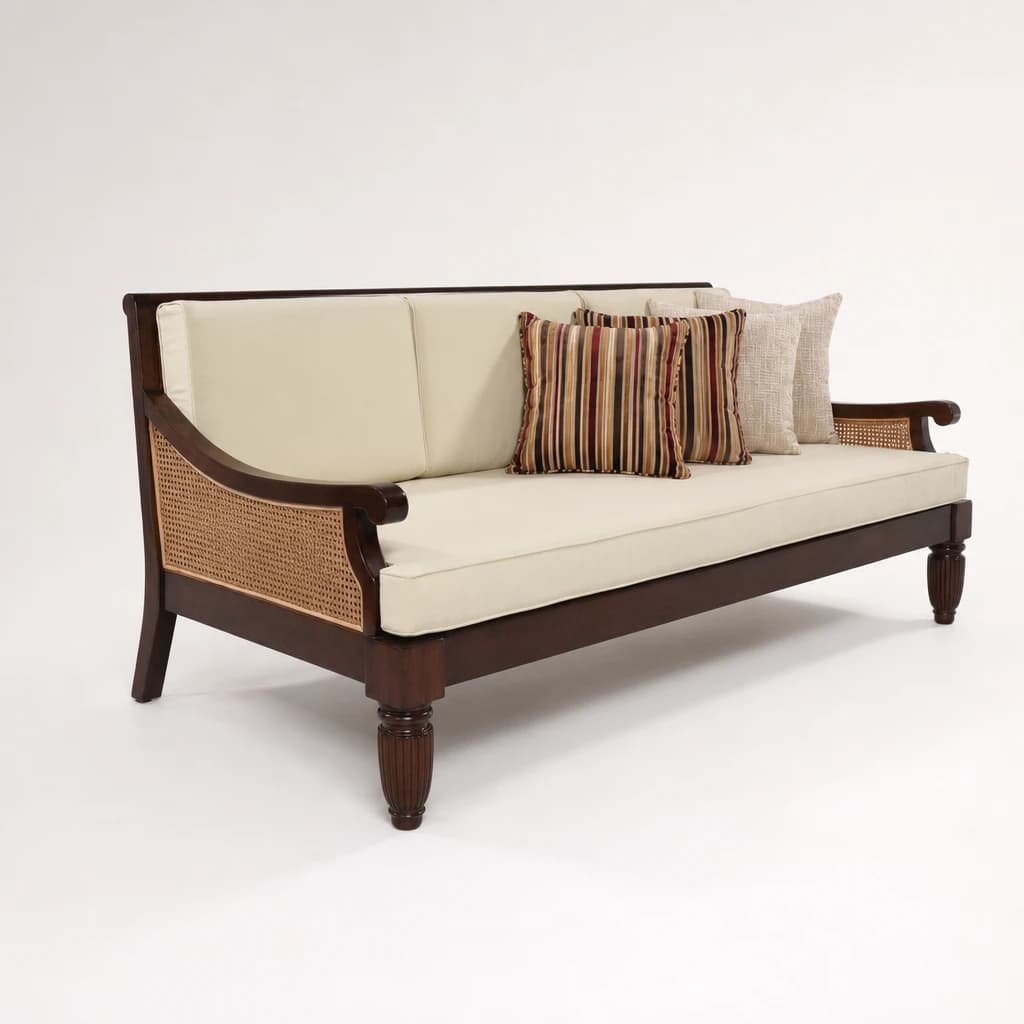 Cane Side Upholstered Teak Daybed, custom furniture manufactured in Jepara, Indonesia - Image 1