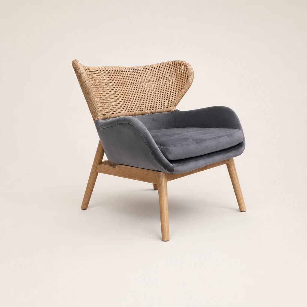 Cane Wing Teak Lounge Chair, custom furniture manufactured in Jepara, Indonesia - Image 1
