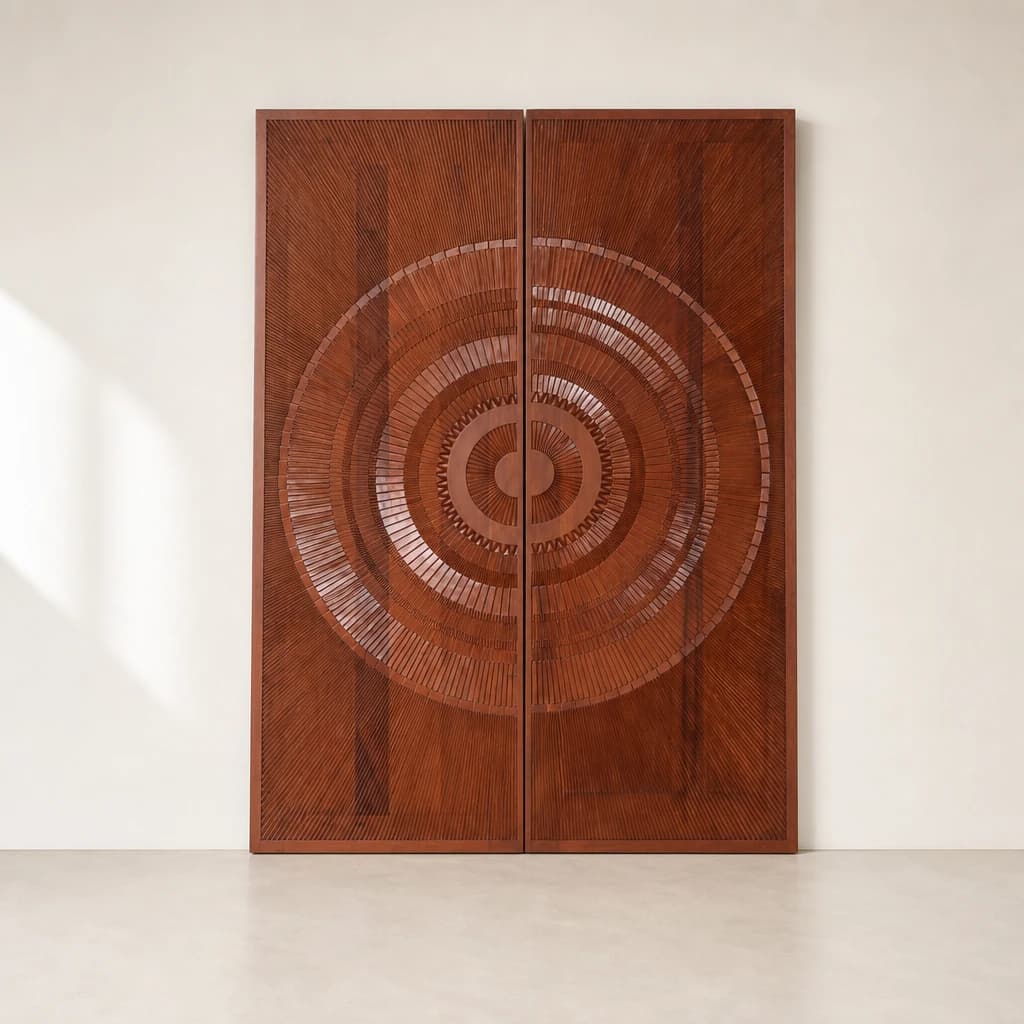 Carved Medallion Teak Double Door, custom furniture manufactured in Jepara, Indonesia - Image 1