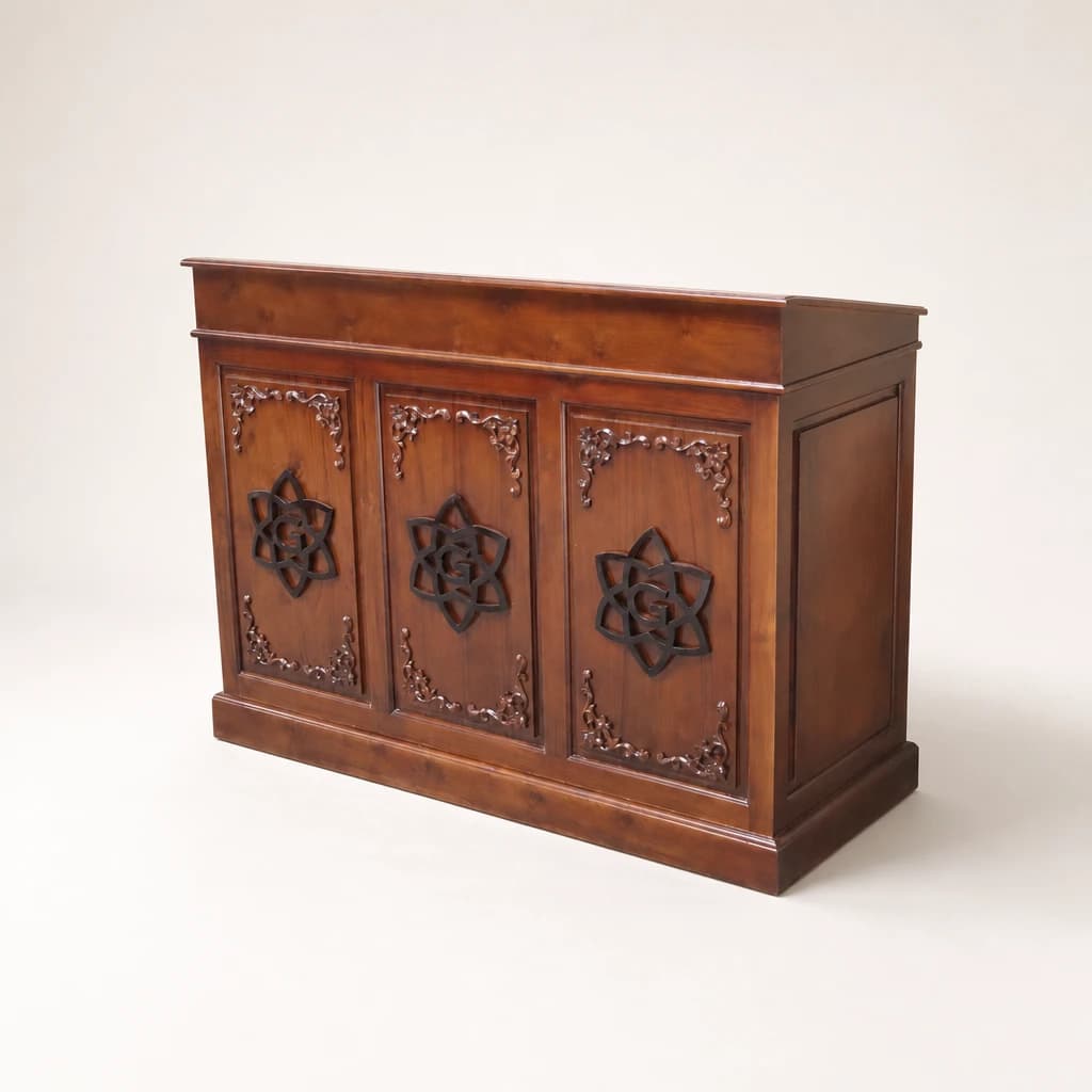 Carved Panel Teak Reception Desk by Starwood Furniture