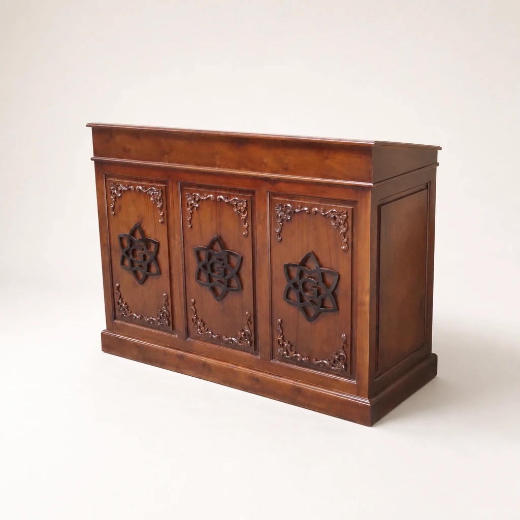 Carved Panel Teak Reception Desk Carved Panel Teak Reception Desk by Starwood Furniture Indonesia