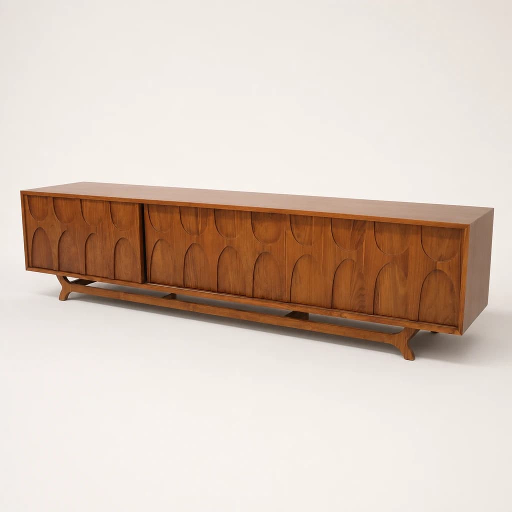 Carved Wave Front Teak TV Console by Starwood Furniture
