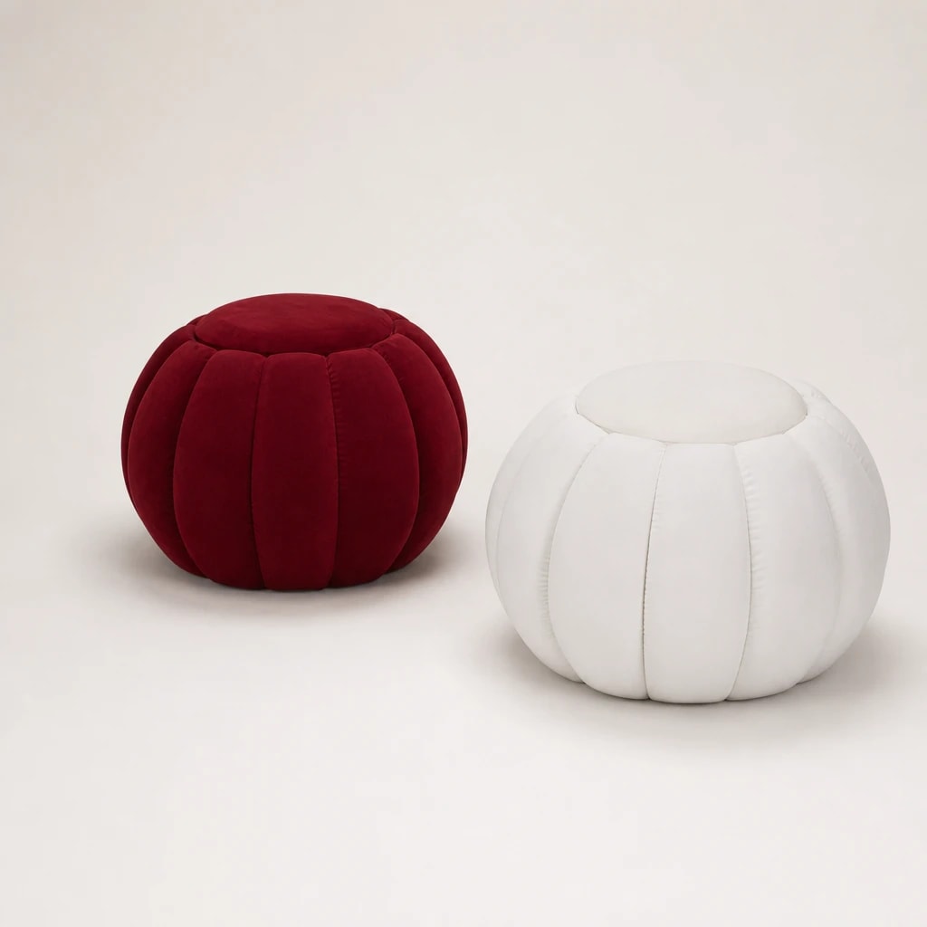 Channel-Tufted Round Ottoman Pair Channel-Tufted Round Ottoman Pair by Starwood Furniture Indonesia