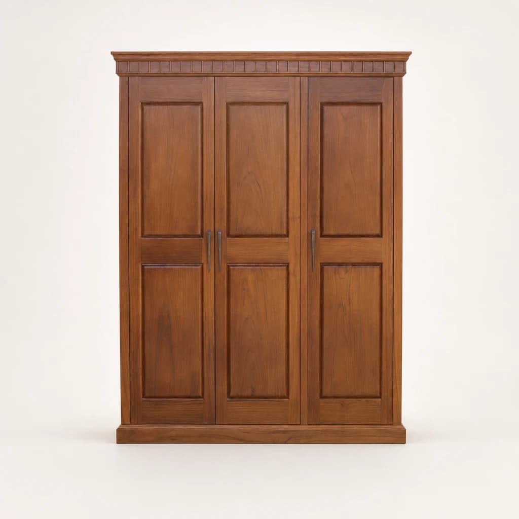 Classic Three-Panel Teak Wardrobe by Starwood Furniture