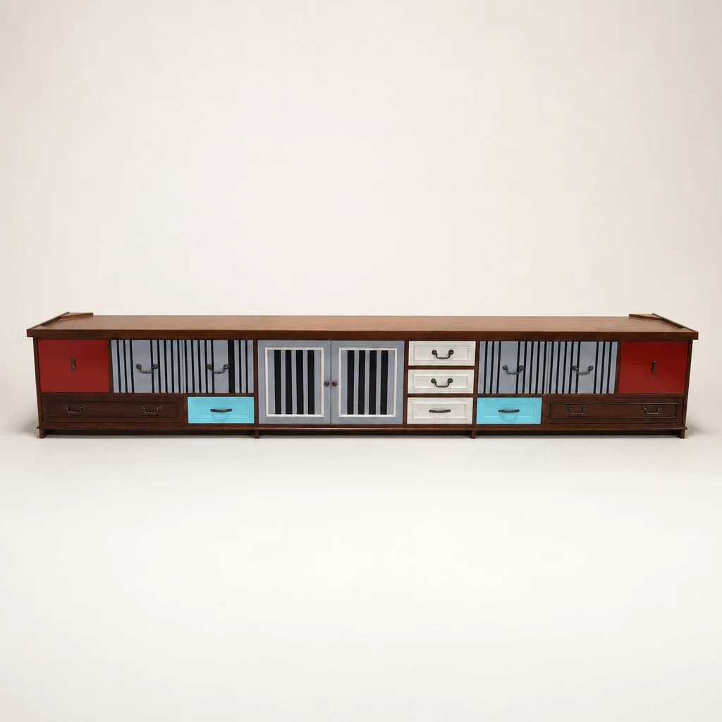 Color-Accent Teak Entertainment Console, custom furniture manufactured in Jepara, Indonesia - Image 1