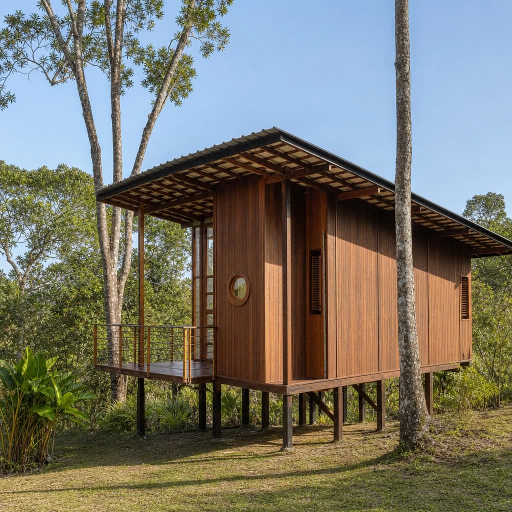 Compact Raised Bangkirai Cabin Concept, custom furniture manufactured in Jepara, Indonesia - Image 1