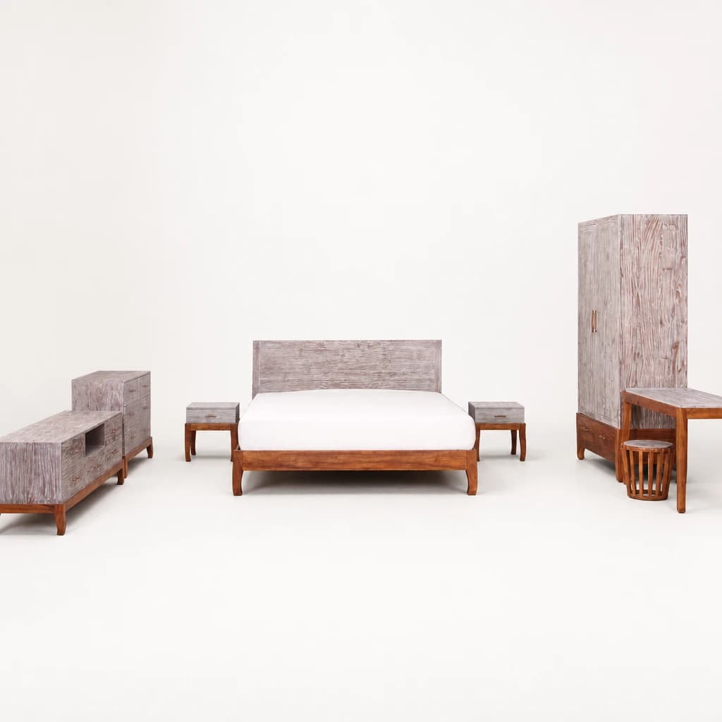 Contemporary Teak Bedroom Furniture Set by Starwood Furniture