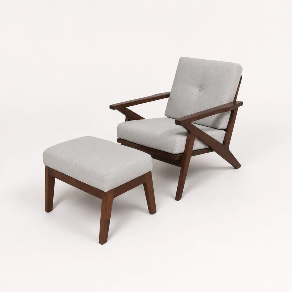 Cross-Frame Teak Lounge Chair and Ottoman, custom furniture manufactured in Jepara, Indonesia - Image 1