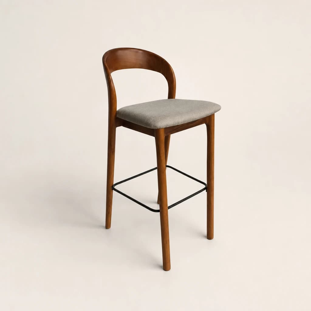Curved Back Upholstered Teak Bar Stool by Starwood Furniture