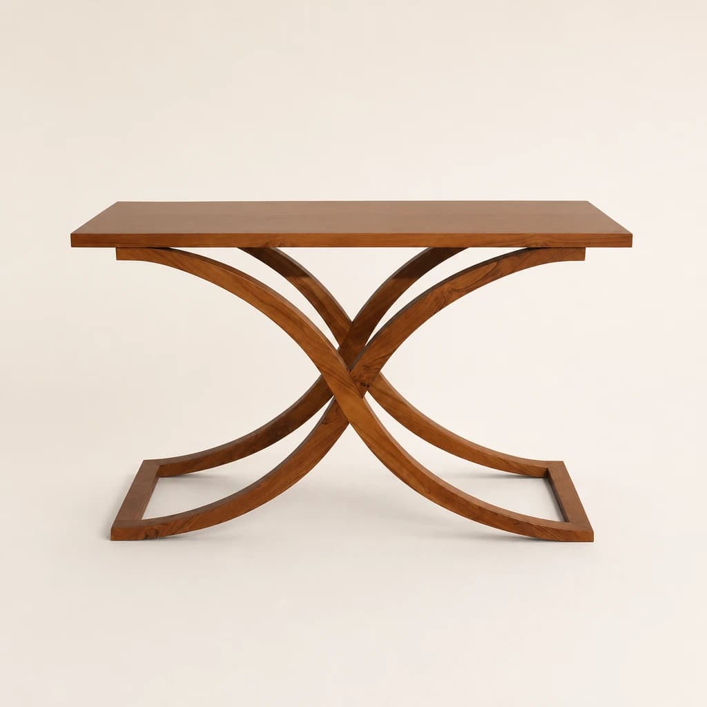 Curved Base Teak Console Table by Starwood Furniture