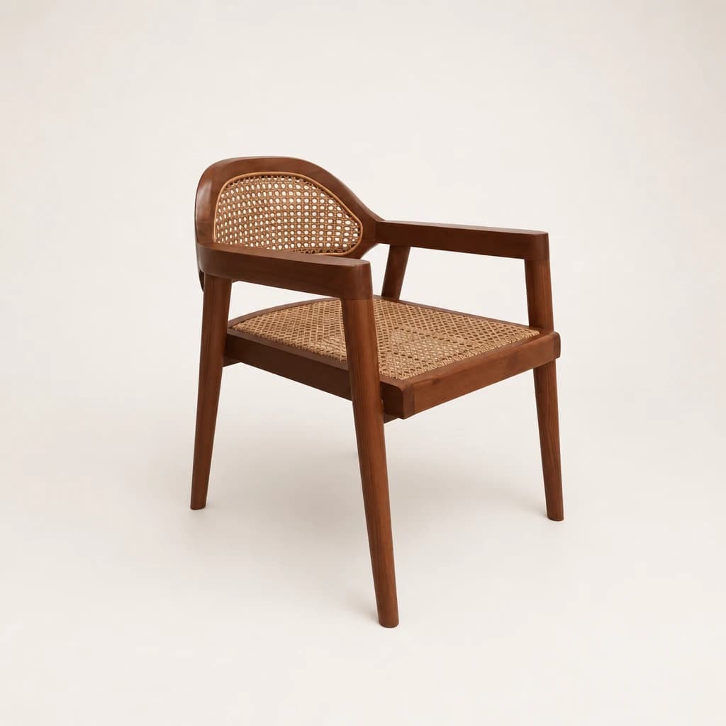 Curved Cane Teak Dining Armchair by Starwood Furniture