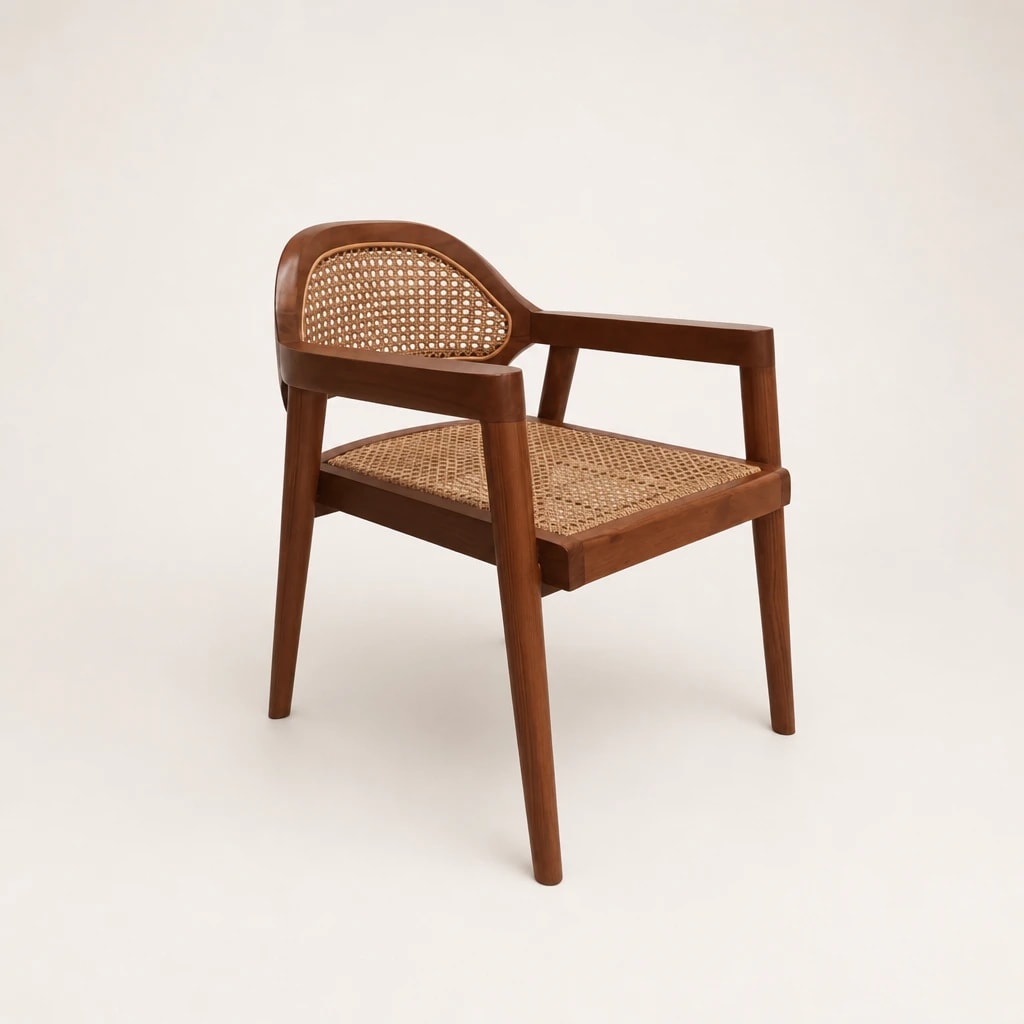 Curved Cane Teak Dining Armchair by Starwood Furniture