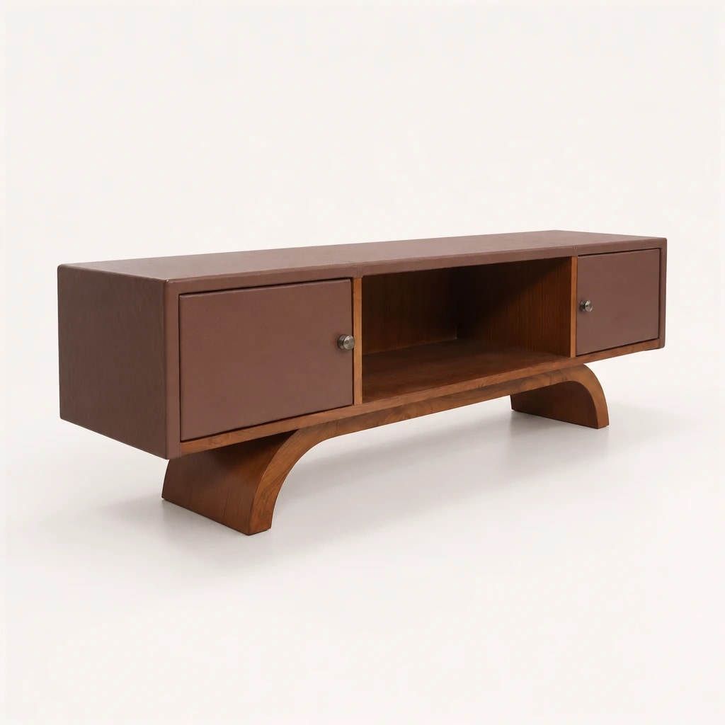 Curved-Leg Teak Media Console, custom furniture manufactured in Jepara, Indonesia - Image 1