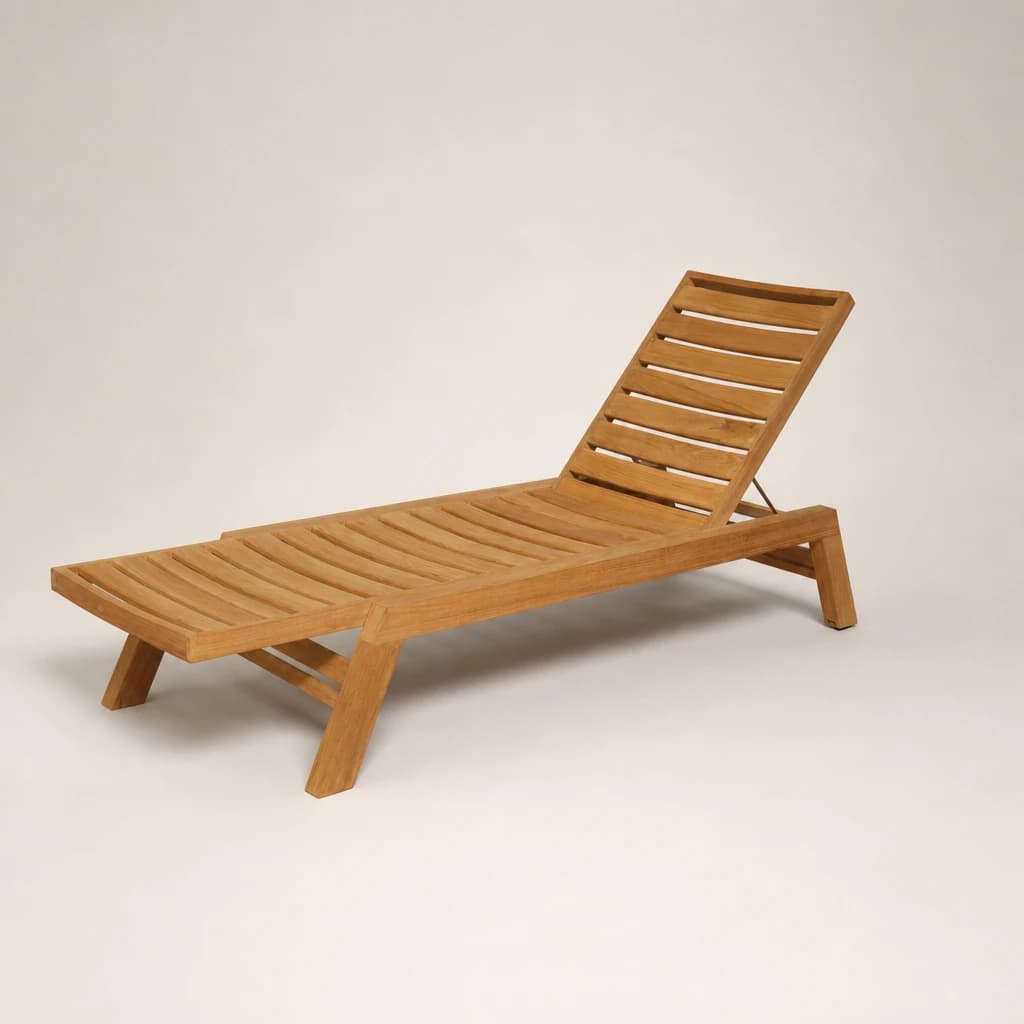 Curved Slatted Teak Sun Lounger by Starwood Furniture