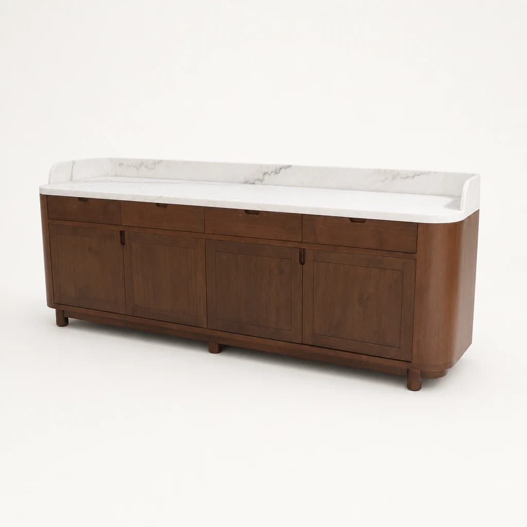 Curved Teak Reception Counter with Light Top by Starwood Furniture