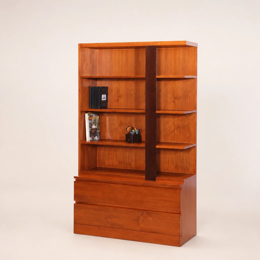 Double-Bay Teak Bookcase with Drawers Double-Bay Teak Bookcase with Drawers by Starwood Furniture Indonesia
