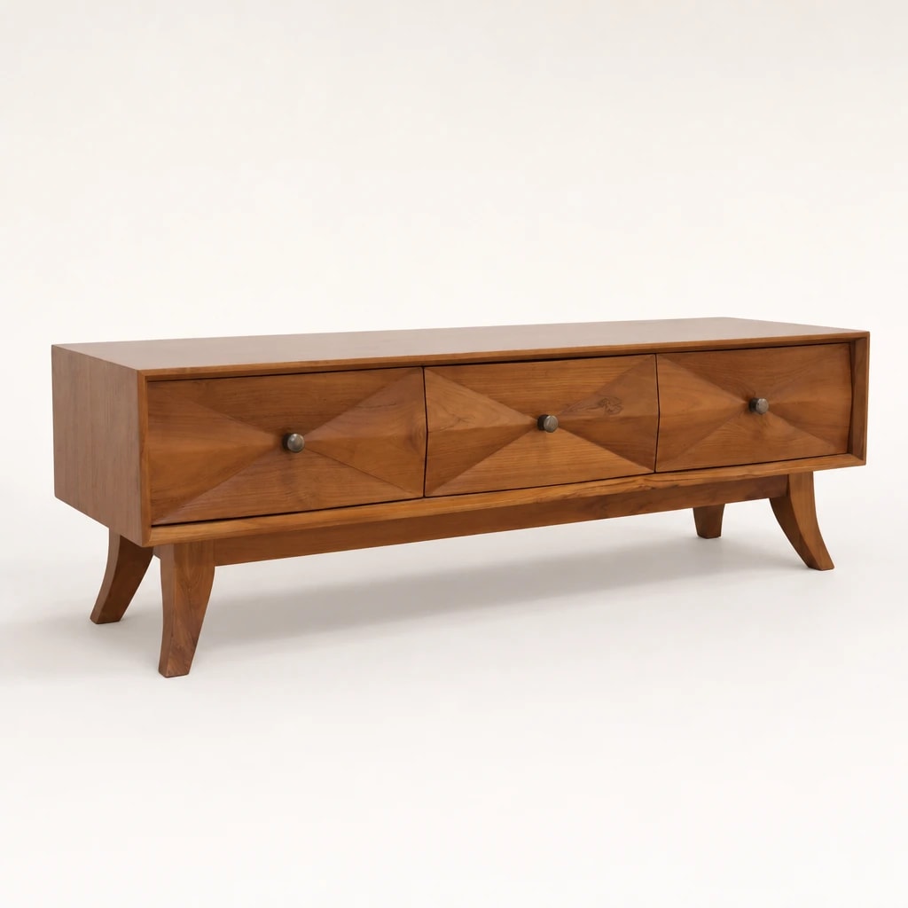 Faceted Drawer Teak TV Console by Starwood Furniture