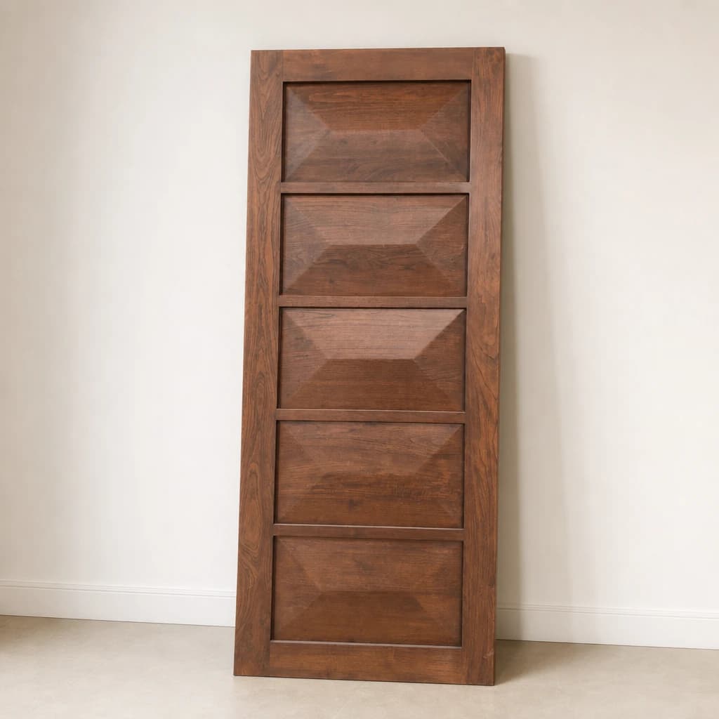 Faceted Five-Panel Teak Interior Door, custom furniture manufactured in Jepara, Indonesia - Image 1
