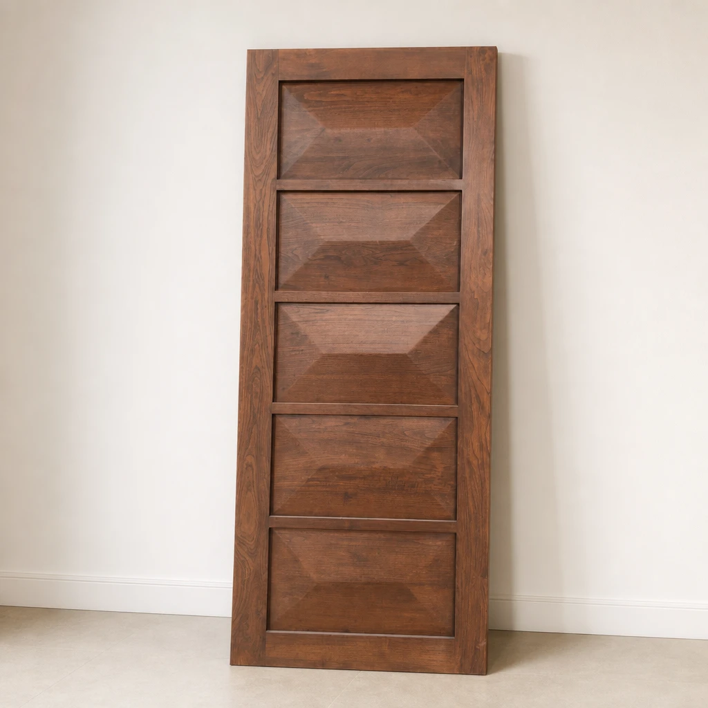 Faceted Five-Panel Teak Interior Door, custom furniture manufactured in Jepara, Indonesia - Image 1