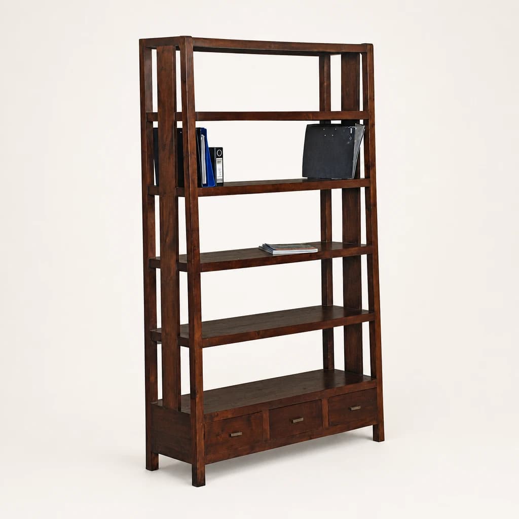 Five-Shelf Teak Bookcase with Drawers by Starwood Furniture