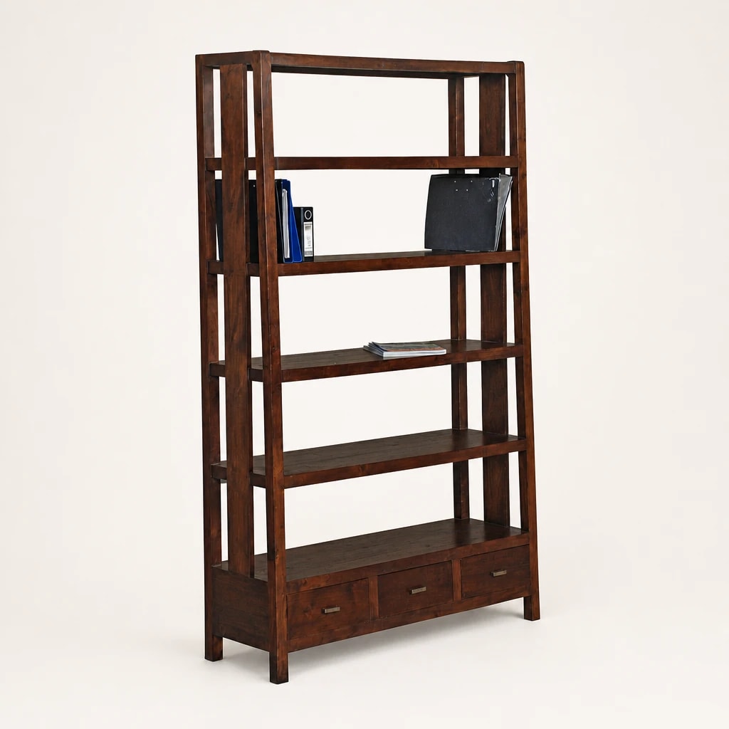 Five-Shelf Teak Bookcase with Drawers by Starwood Furniture