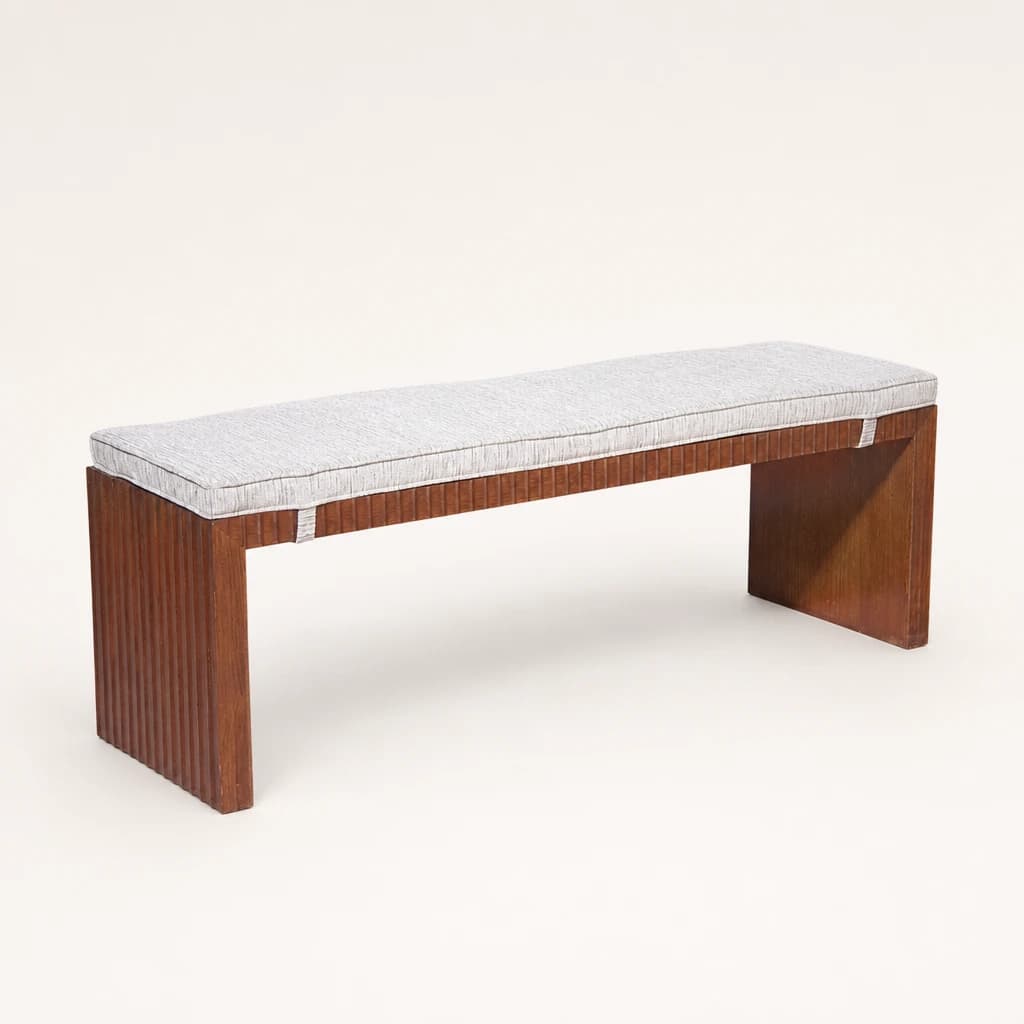 Fluted Teak Upholstered Bench, custom furniture manufactured in Jepara, Indonesia - Image 1