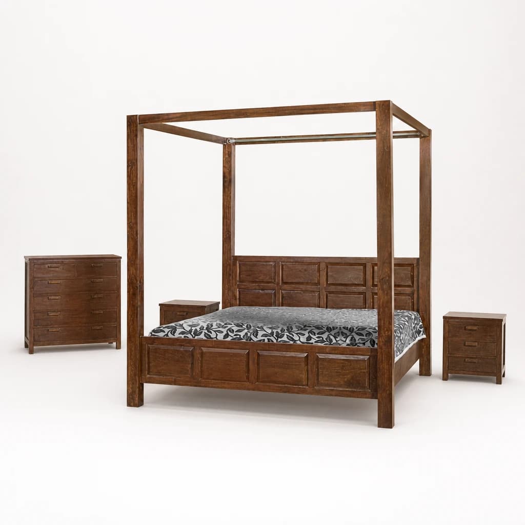Four-Poster Teak Bed with Bedside Tables, custom furniture manufactured in Jepara, Indonesia - Image 1