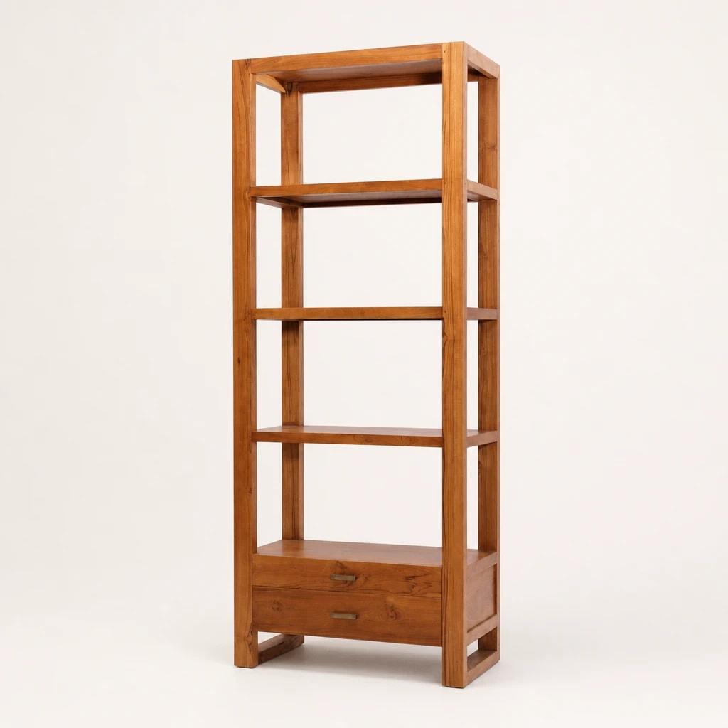 Four-Tier Teak Bookcase with Drawer Four-Tier Teak Bookcase with Drawer by Starwood Furniture Indonesia