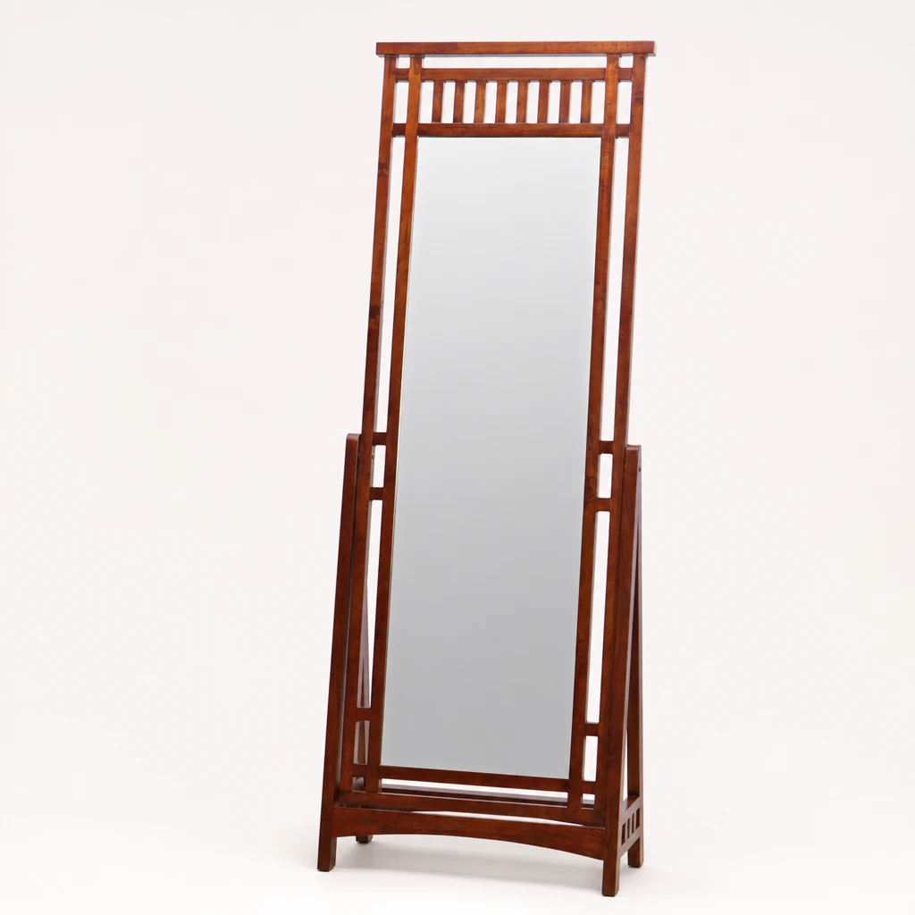 Freestanding Slatted Teak Dressing Mirror, custom furniture manufactured in Jepara, Indonesia - Image 1