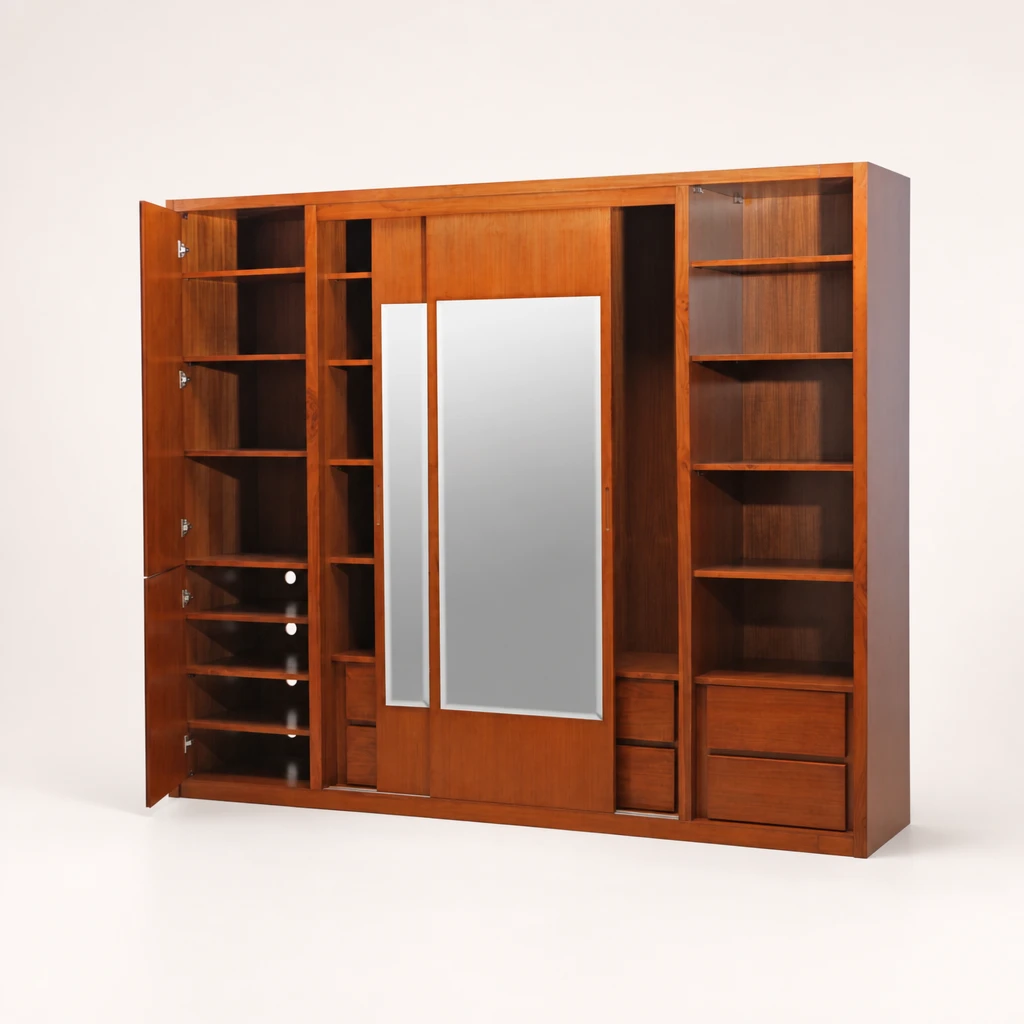 Full-Wall Teak Wardrobe with Mirror Full-Wall Teak Wardrobe with Mirror by Starwood Furniture Indonesia