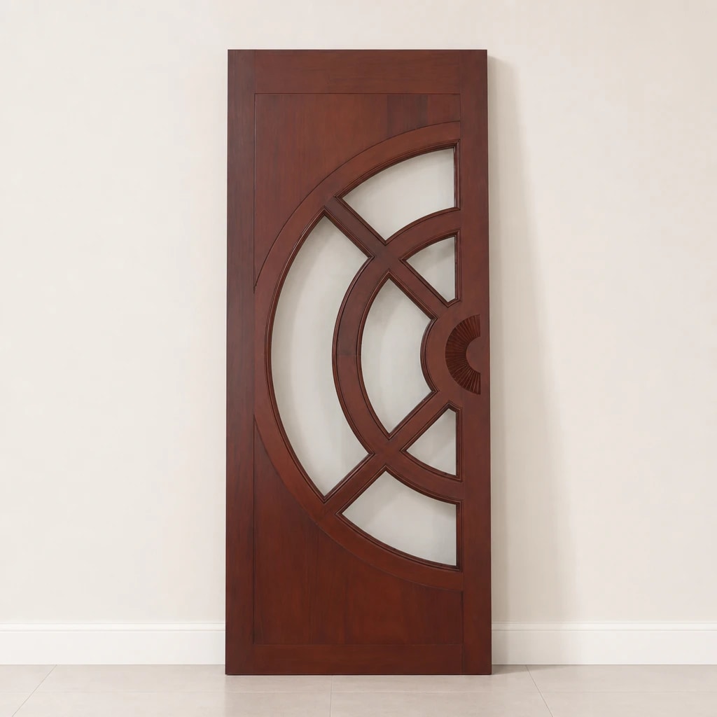 Geometric Glazed Teak Feature Door, custom furniture manufactured in Jepara, Indonesia - Image 1