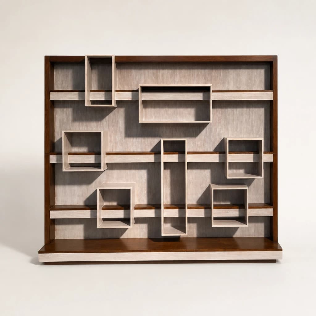 Geometric Teak Feature Display Wall, custom furniture manufactured in Jepara, Indonesia - Image 1