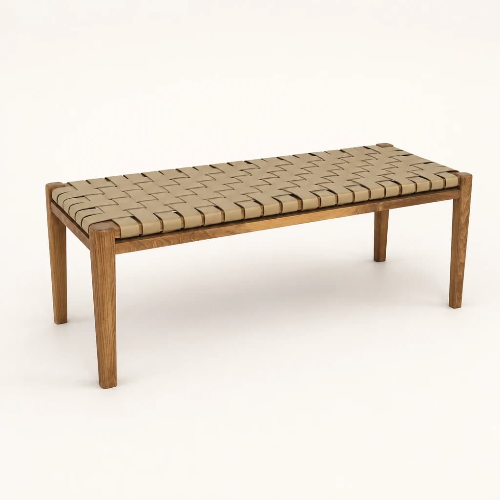 Handwoven Strap Teak Bench by Starwood Furniture