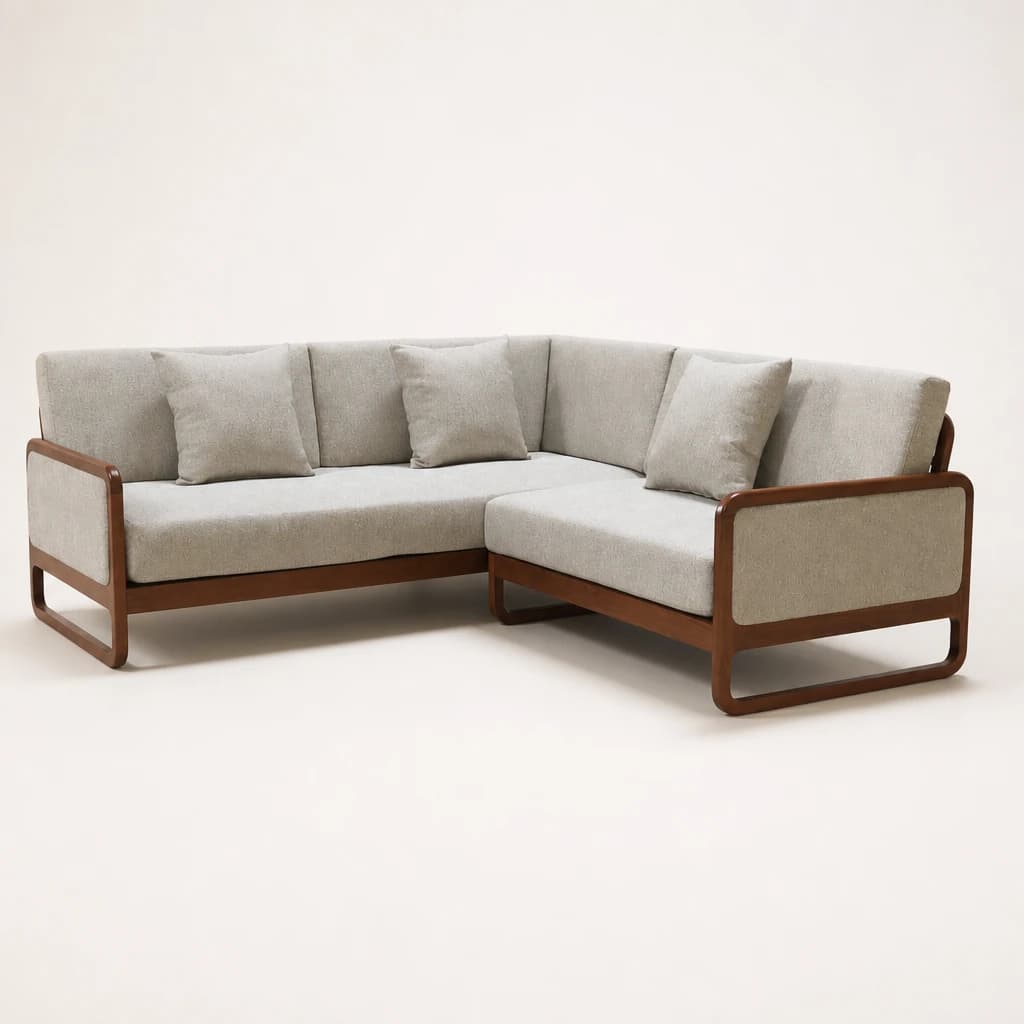 L-Shaped Cane Teak Sectional Sofa by Starwood Furniture