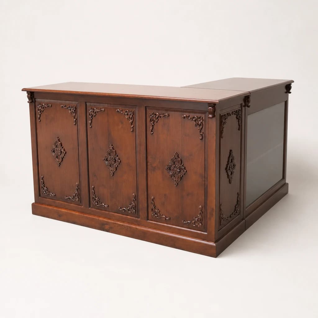 L-Shaped Carved Teak Reception Counter by Starwood Furniture